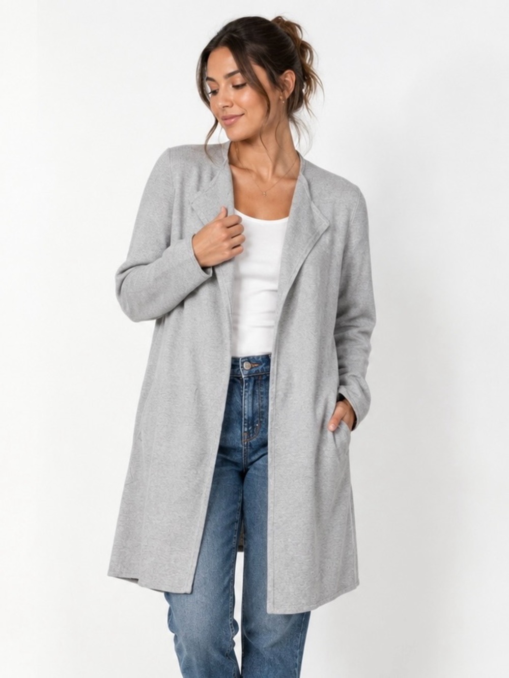 J. Crew Light Cream Open-Front Long Cardigan